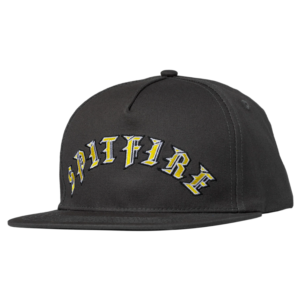 Spitfire Old English Arch Snapback Hat Charcoal/Yellow