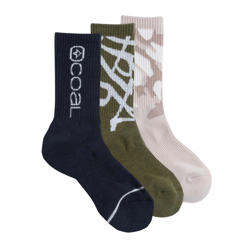 Coal Everyday Crew 3 Pack Print Socks Black/Olive/Khaki