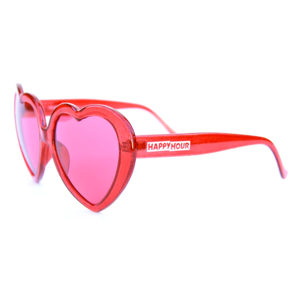 Happy Hour Heart On Sunglasses MOXI Red Sparkle/Red