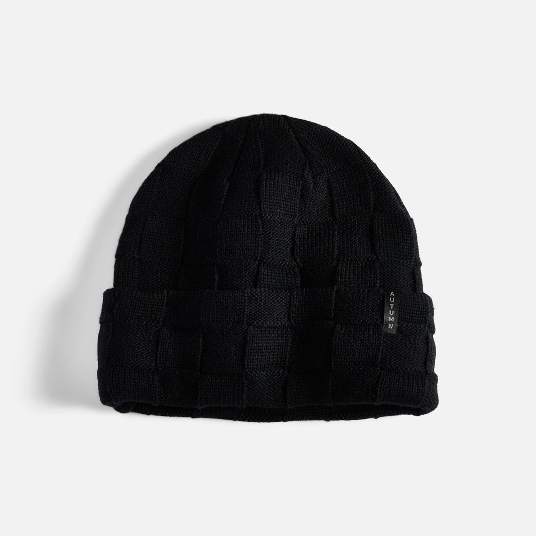 Autumn Wool Checker Knit Beanie Black