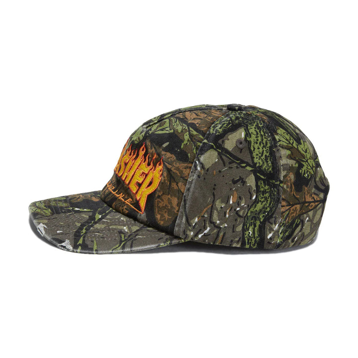 Thrasher Distressed Flame Snapback Hat Camo