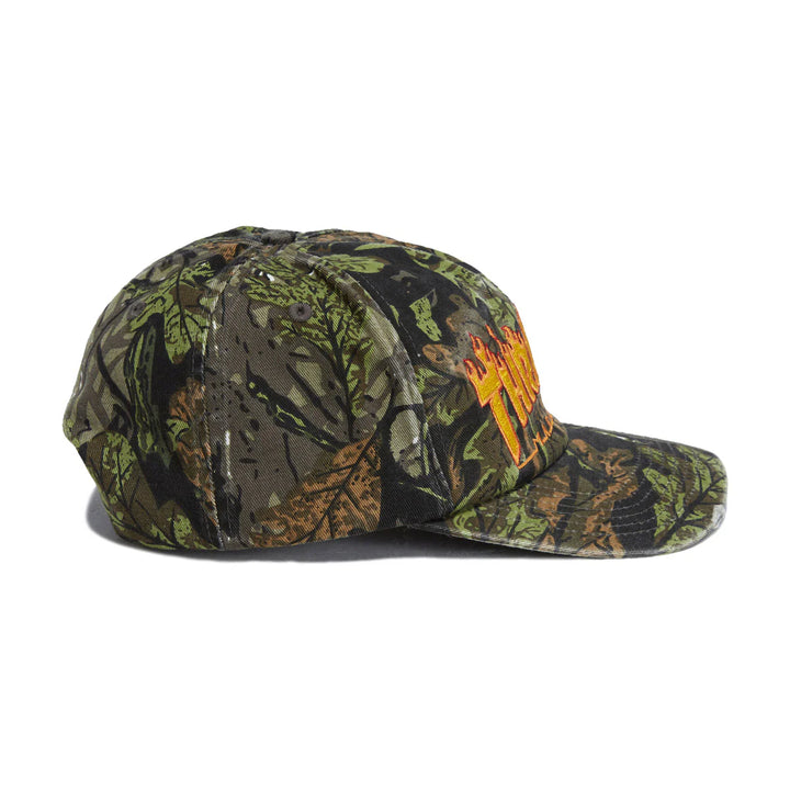 Thrasher Distressed Flame Snapback Hat Camo