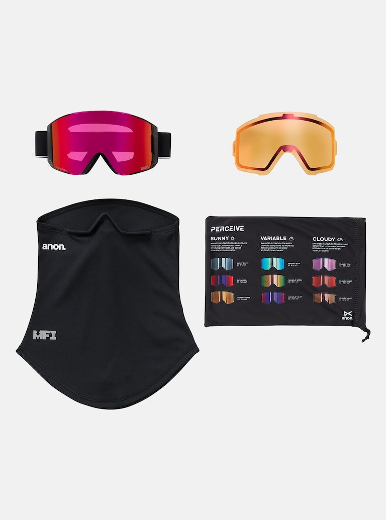 Anon Sync Goggles + Bonus Lens + MFI® Face Mask - Black + Perceive Sunny Red
