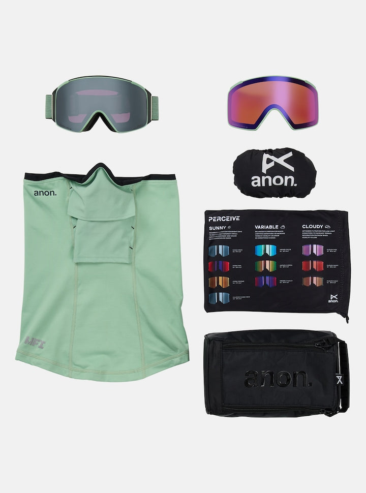 Anon M4S Goggles (Cylindrical) + Bonus Lens + MFI® Face Mask - Soft Sage + Perceive Sunny Onyx