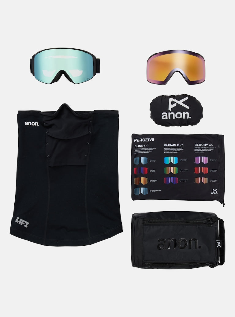 Anon M4S Goggles (Cylindrical) + Bonus Lens + MFI® Face Mask - Black + Perceive Variable Blue