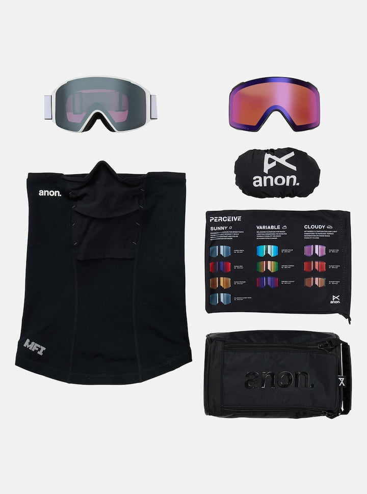 Anon M4S Goggles (Cylindrical) + Bonus Lens + MFI® Face Mask - White + Perceive Sunny Onyx