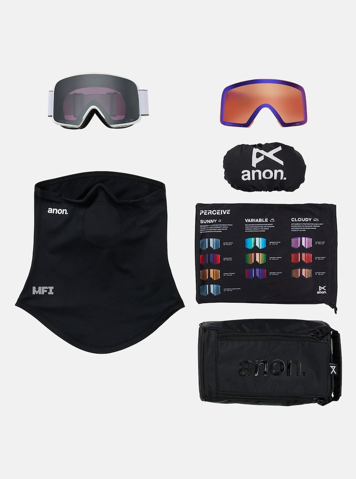 Anon M6 Goggles + Bonus Lens + MFI® Face Mask - White + Perceive Sunny Onyx