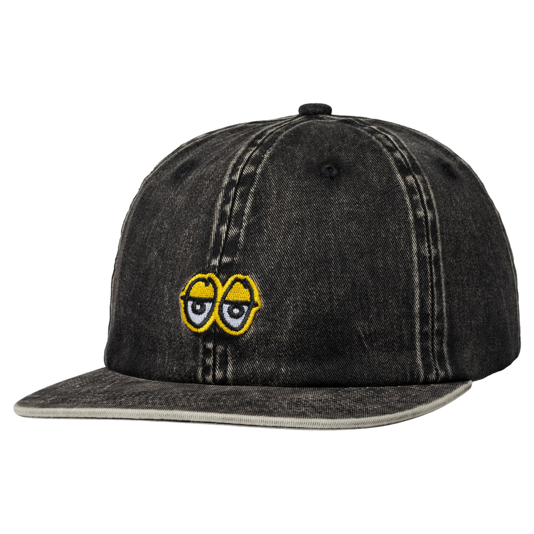 Krooked Eyes Snapback Hat Black Wash/Gold