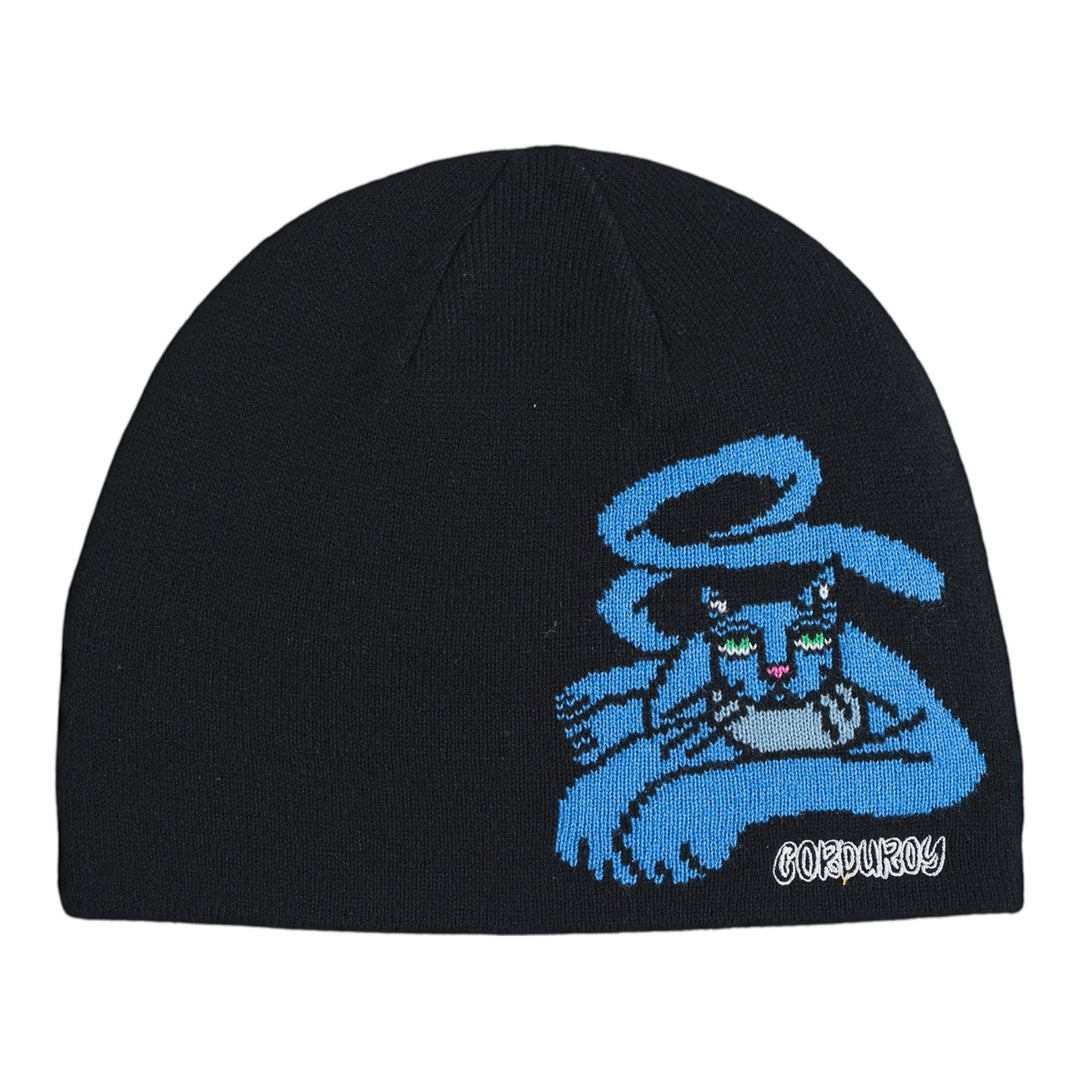 Corduroy Blue Cat By Jamie Lynn Beanie Black