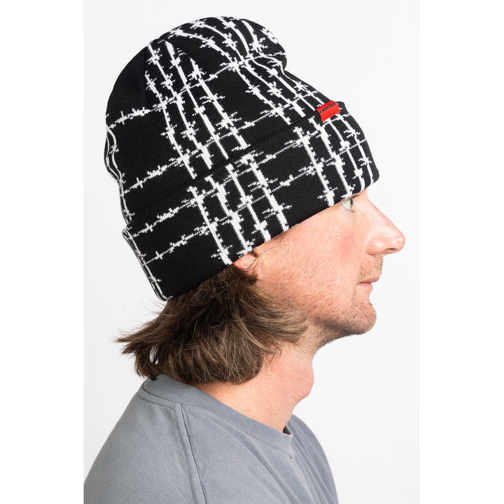 Corduroy Barbed Plaid Beanie Black