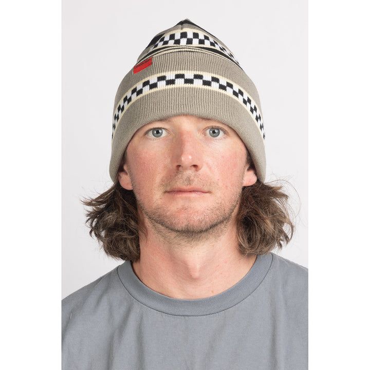 Corduroy Checkstripe Beanie Stone Grey