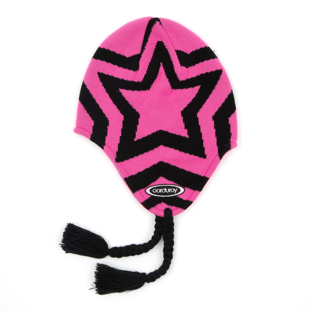 Corduroy Cosmos Ear Flap Beanie - Pink