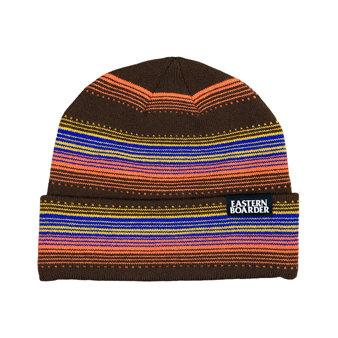 EasternBoarder Stacked Striped Beanie Brown