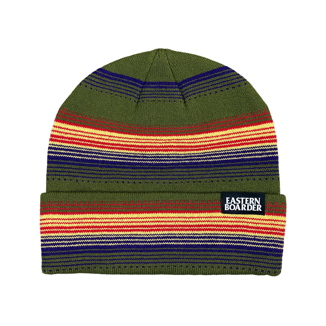 EasternBoarder Stacked Striped Beanie Olive