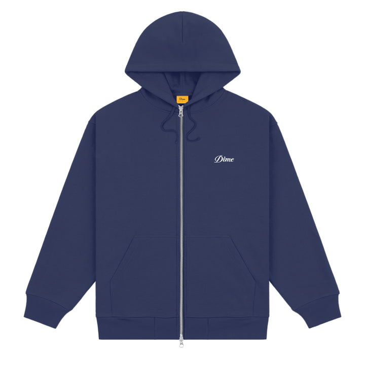 Dime Cursive Zip Hoodie Night Blue