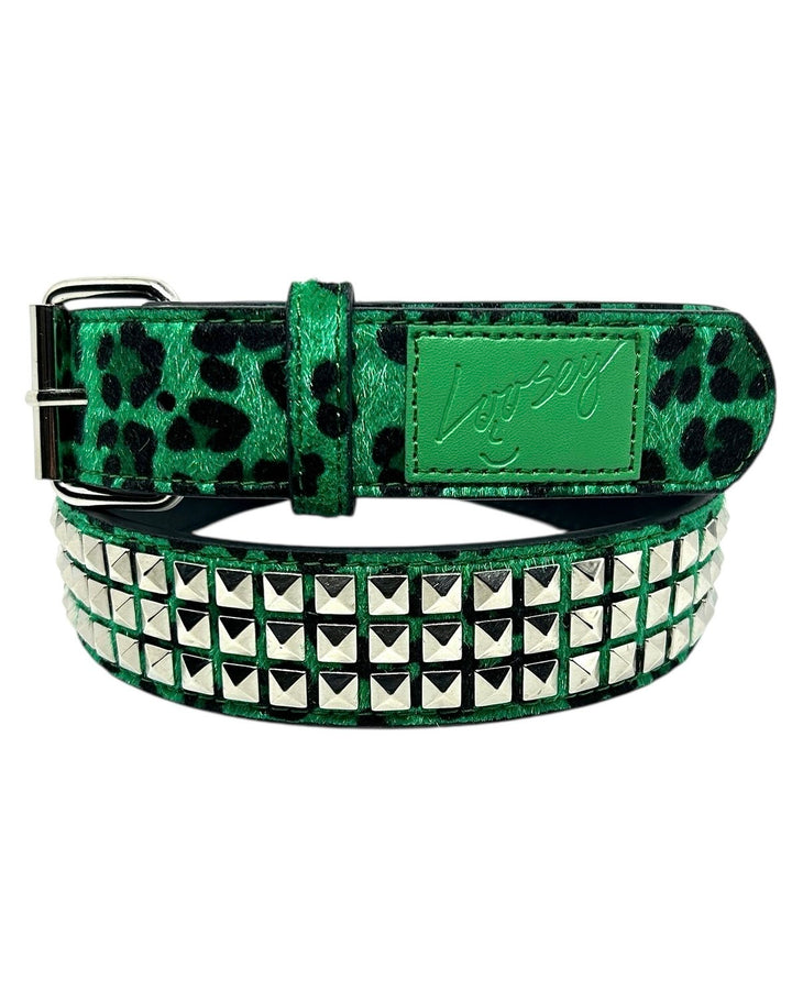 Loosey Loves You Studded Green Cheetah Belt