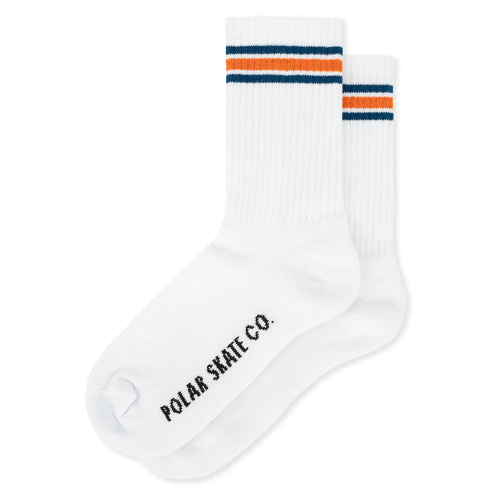 Polar Skate Co. Stripe Rib Socks White/Blue/Orange