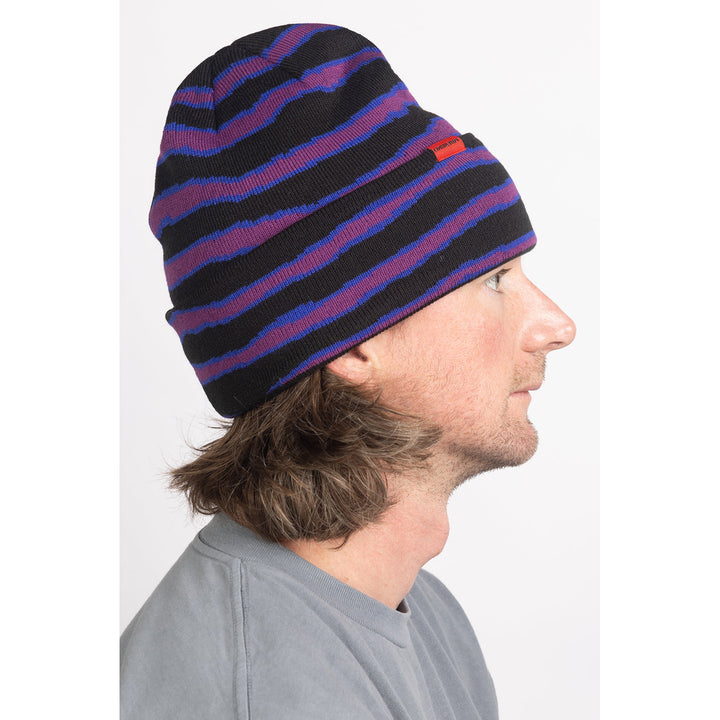 Corduroy Ripped Stripe Beanie Black