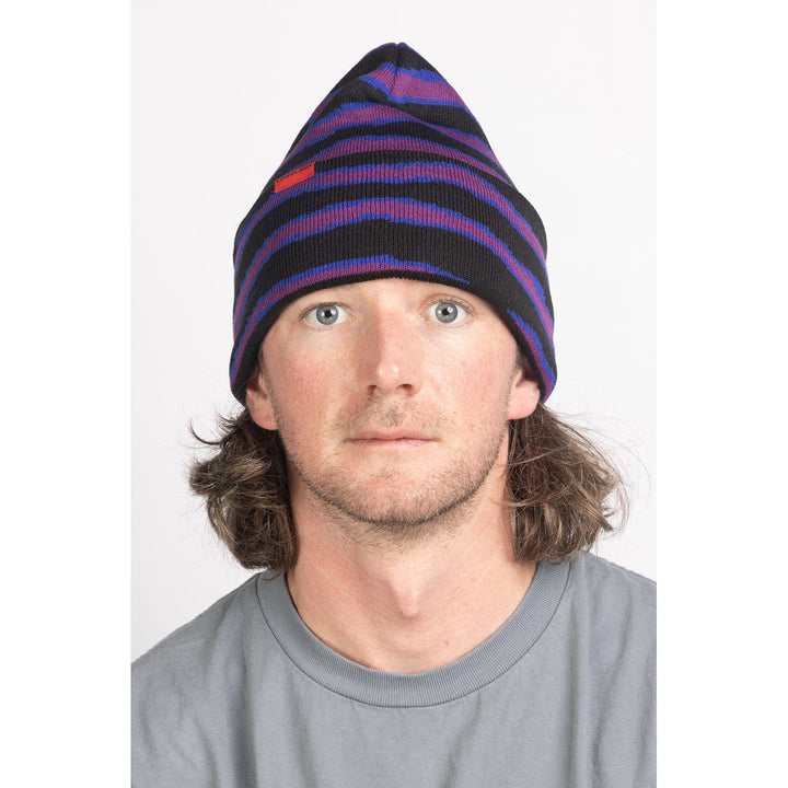 Corduroy Ripped Stripe Beanie Black