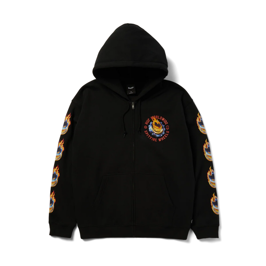 Huf x Spitfire Chrome Head Full-Zip Hoodie Black