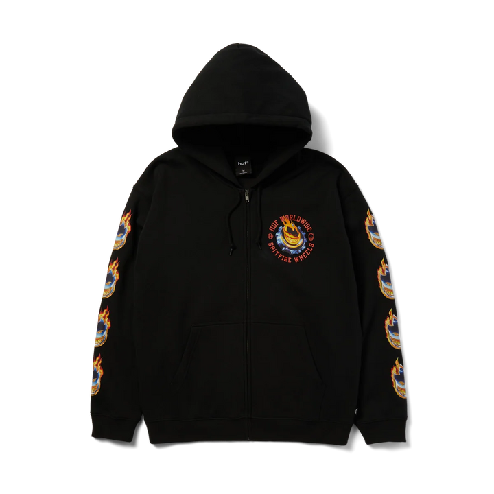 Huf x Spitfire Chrome Head Full-Zip Hoodie Black