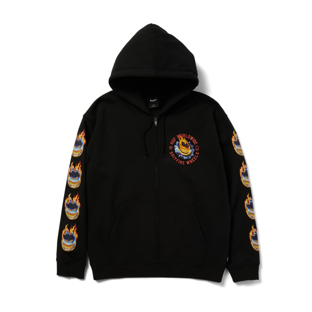 Huf x Spitfire Chrome Head Full-Zip Hoodie Black