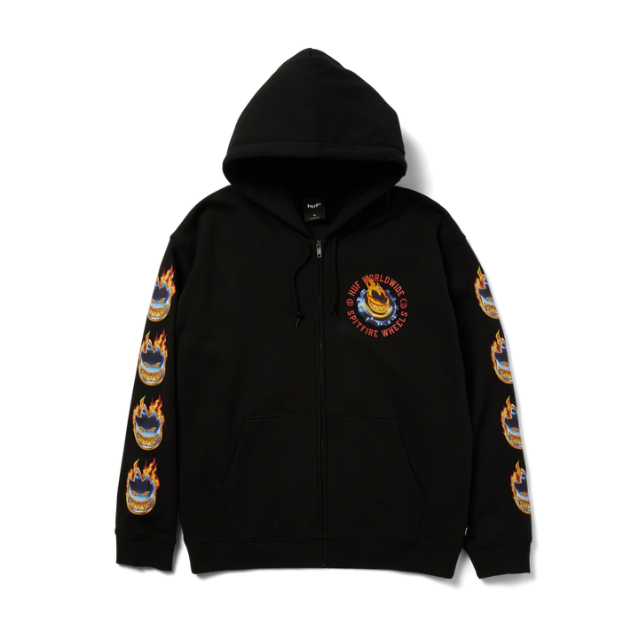 Huf x Spitfire Chrome Head Full-Zip Hoodie Black