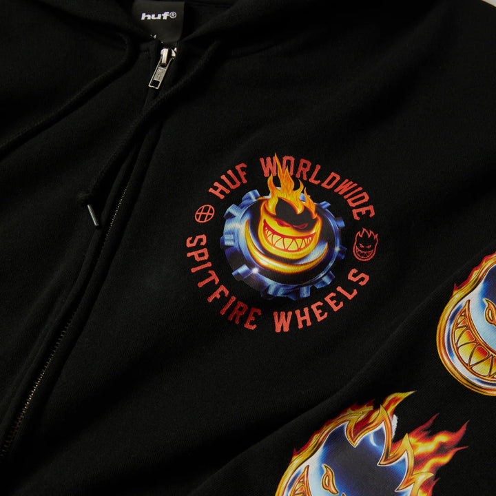 Huf x Spitfire Chrome Head Full-Zip Hoodie Black