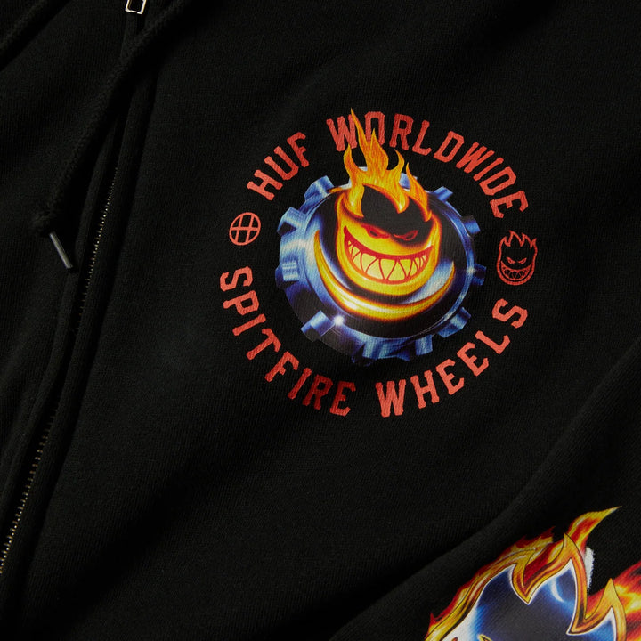 Huf x Spitfire Chrome Head Full-Zip Hoodie Black