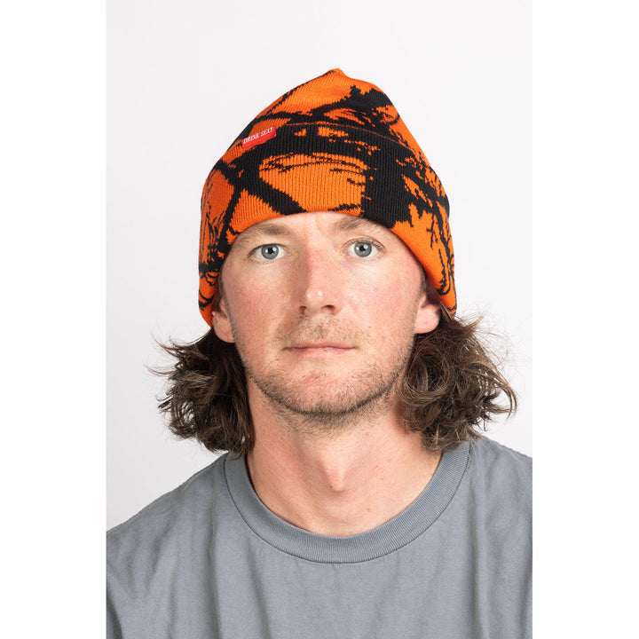 Corduroy Twig Camo Beanie Safety Orange