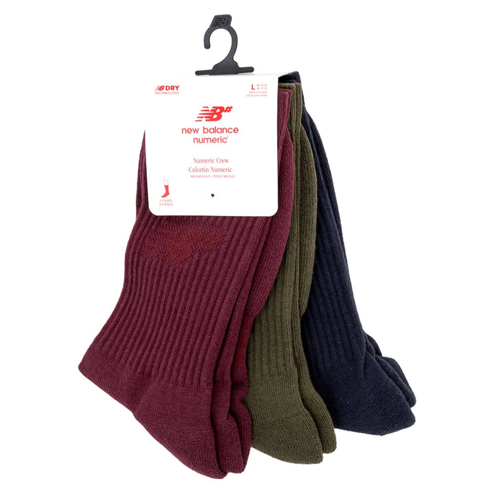 New Balance Active Numeric Crew Socks 3 Pack Assorted Colors