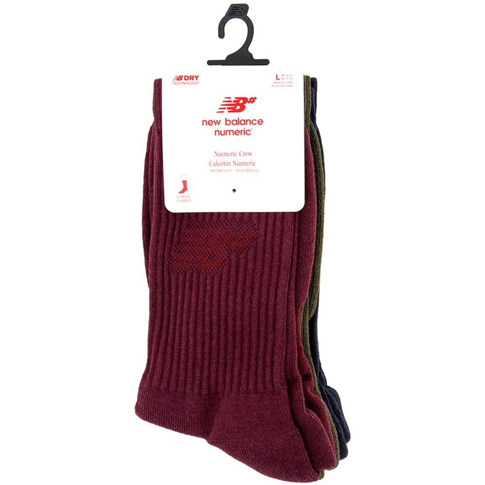 New Balance Active Numeric Crew Socks 3 Pack Assorted Colors