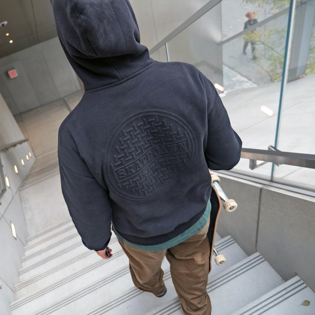Skate Jawn Embossed Sewer Cap Hoodie Black