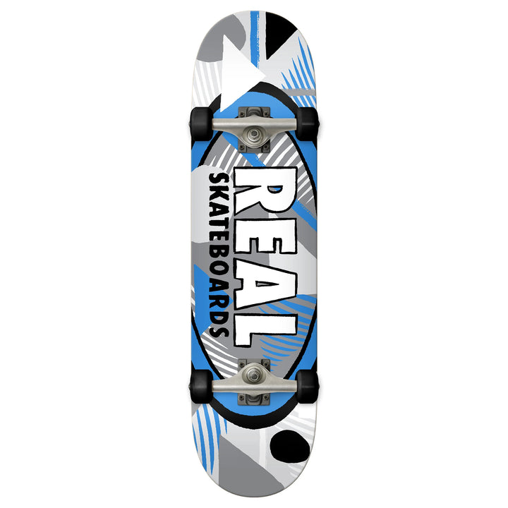 Real Hatched Oval Blue Complete Skateboard 7.3"