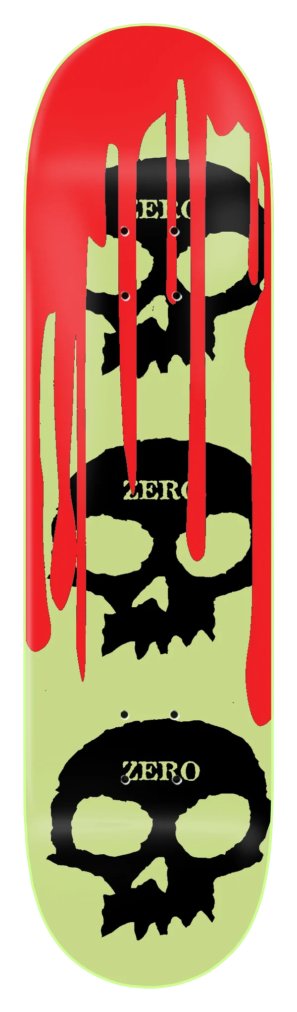 Zero Glow In The Dark 3 Skull Blood (Dipped) Deck 8.25"